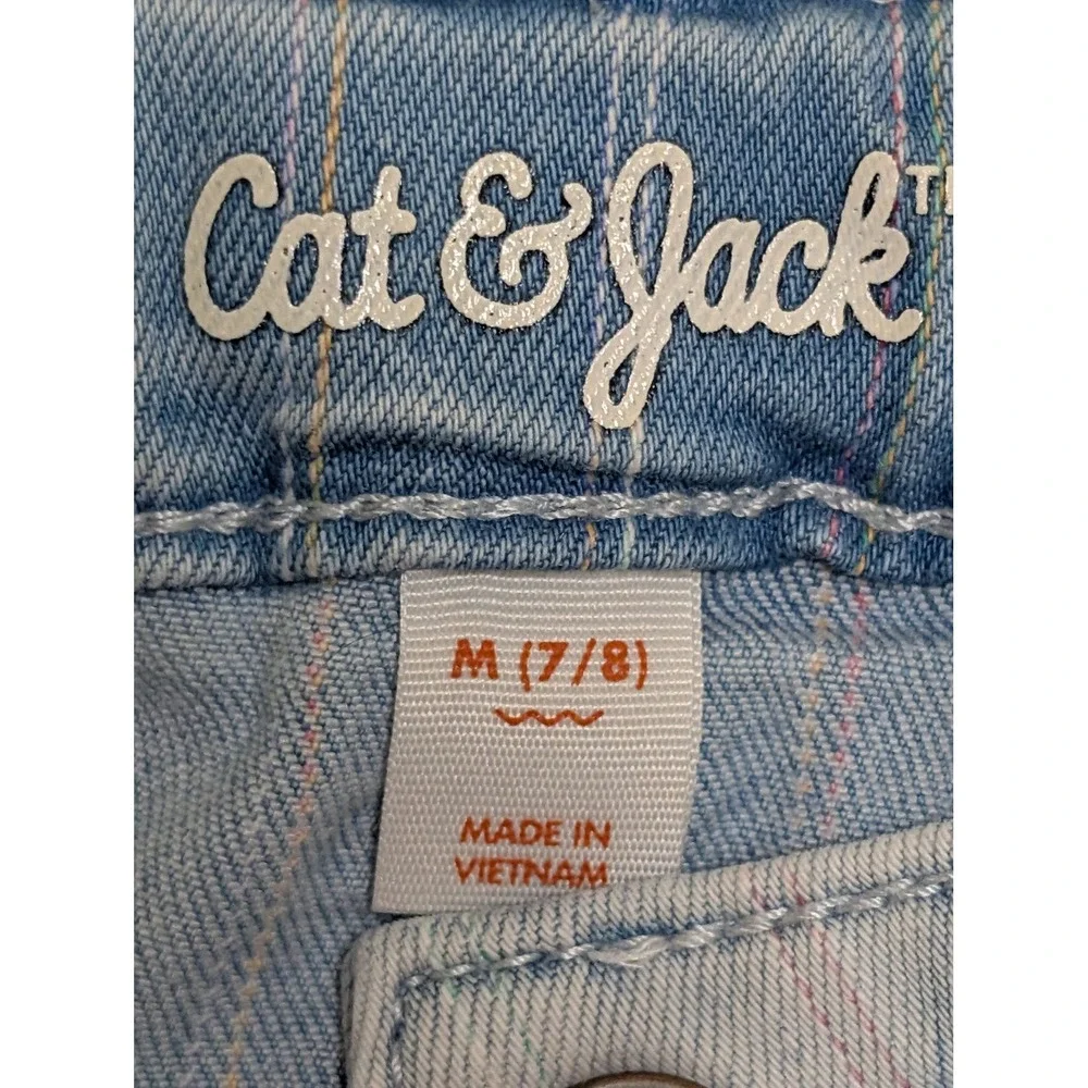 Cat & Jack Girls Rainbow Pinstripe Denim Shorts Light Wash Button Fly Size M 7/8